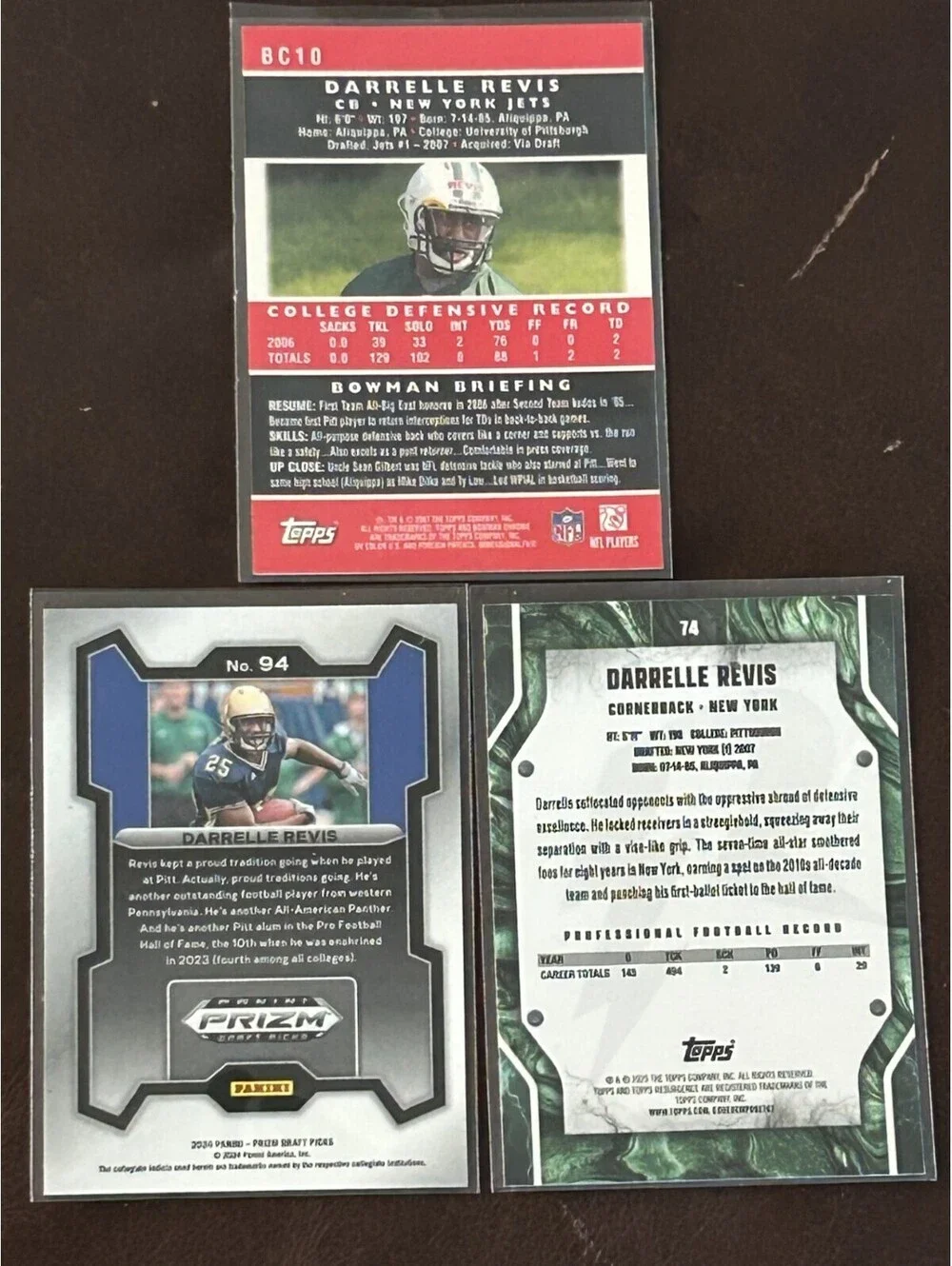 2007 DARRELLE REVIS TOPPS BOWMAN CHROME RC + 2024/25 PANINI/TOPPS 3 CARD LOT NM